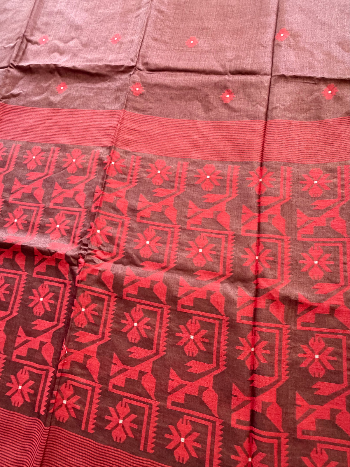 SINDOOR SHEEN - Brown Red tussar saree comes with blouse piece