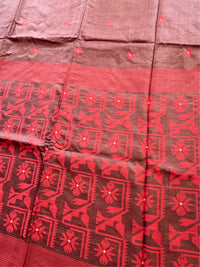 SINDOOR SHEEN - Brown Red tussar saree comes with blouse piece