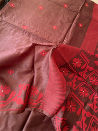 SINDOOR SHEEN - Brown Red tussar saree comes with blouse piece
