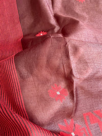 SINDOOR SHEEN - Brown Red tussar saree comes with blouse piece