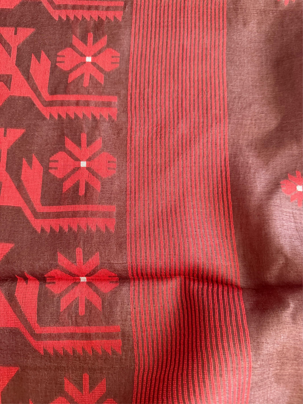 SINDOOR SHEEN - Brown Red tussar saree comes with blouse piece