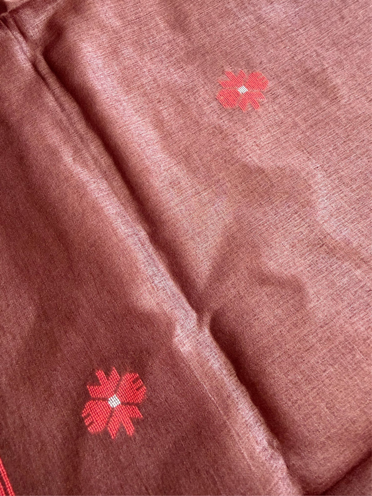 SINDOOR SHEEN - Brown Red tussar saree comes with blouse piece