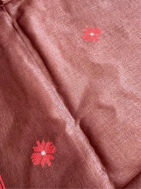 SINDOOR SHEEN - Brown Red tussar saree comes with blouse piece