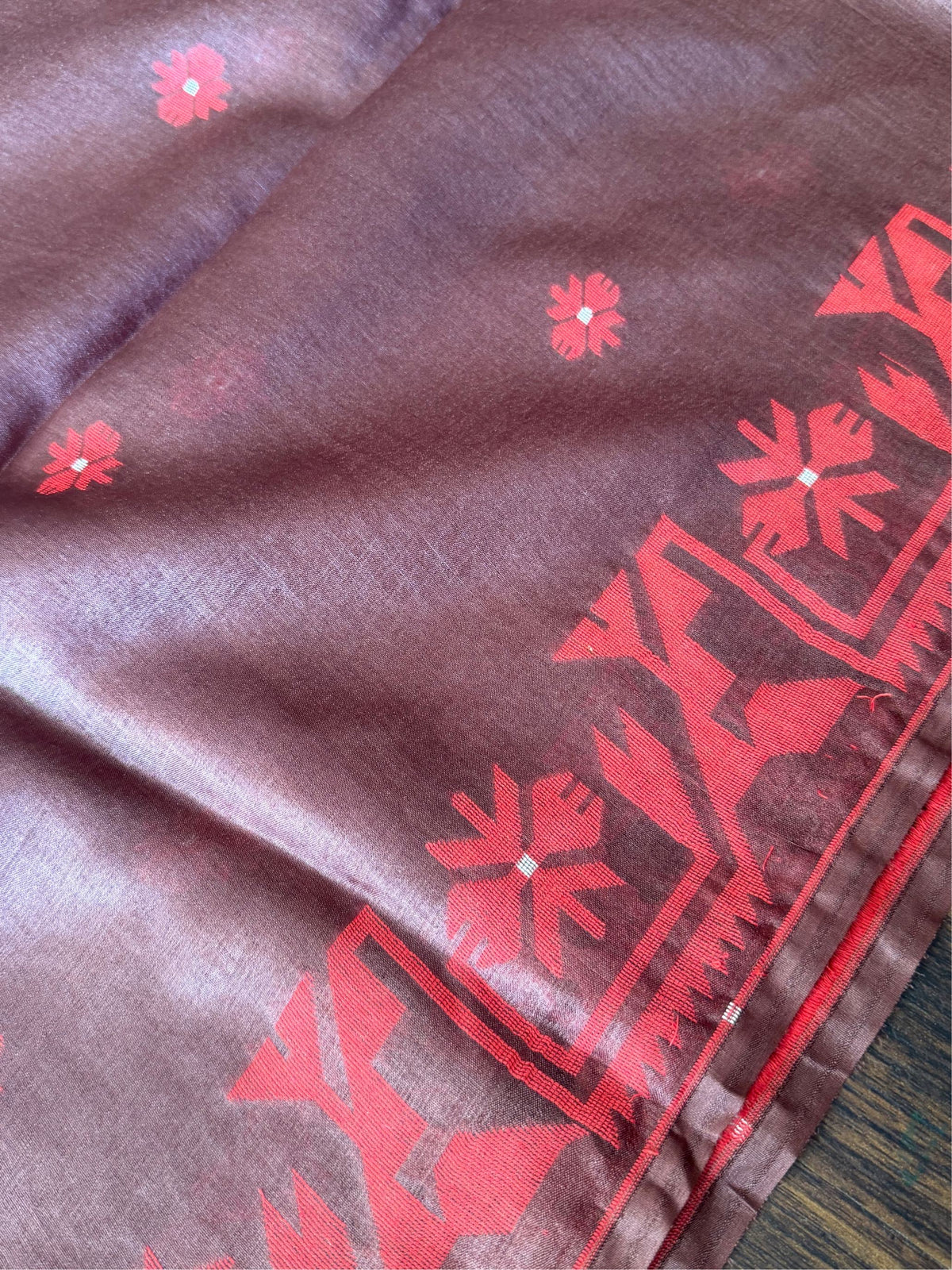 SINDOOR SHEEN - Brown Red tussar saree comes with blouse piece
