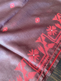 SINDOOR SHEEN - Brown Red tussar saree comes with blouse piece