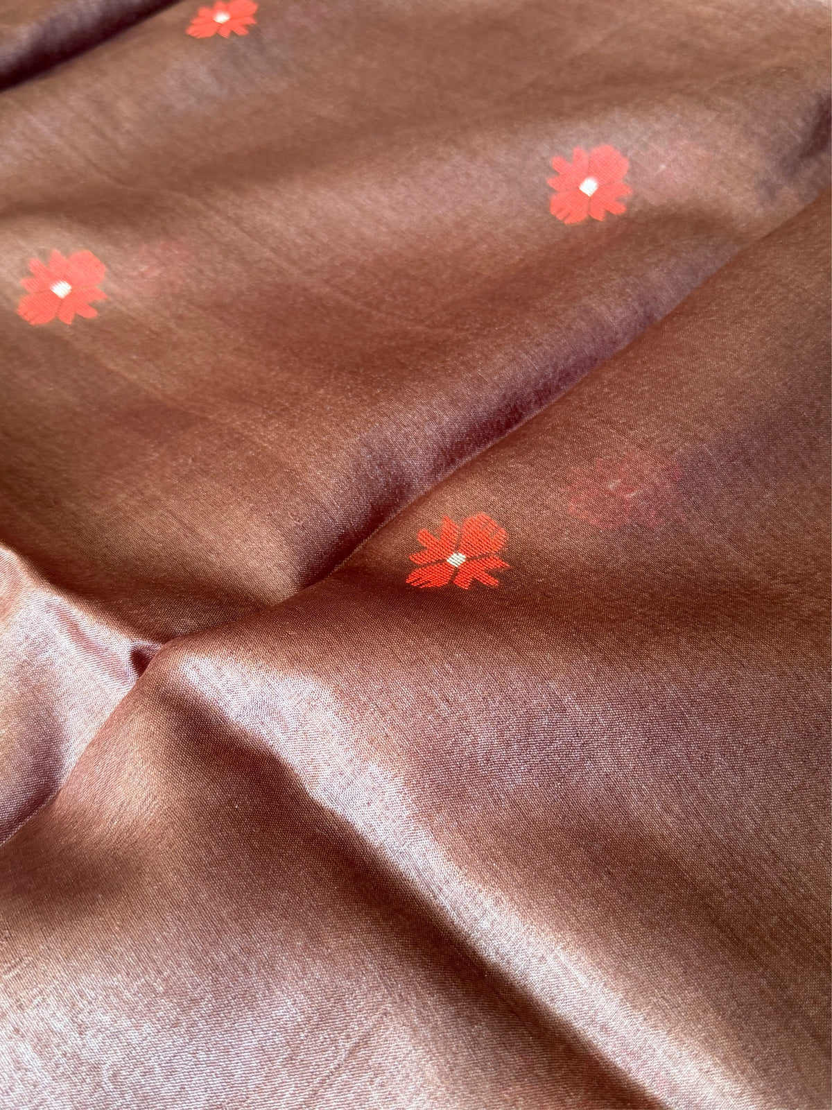 SINDOOR SHEEN - Brown Red tussar saree comes with blouse piece