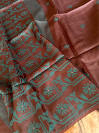 FIROZA JAAL - Brown tussar saree comes with blouse piece