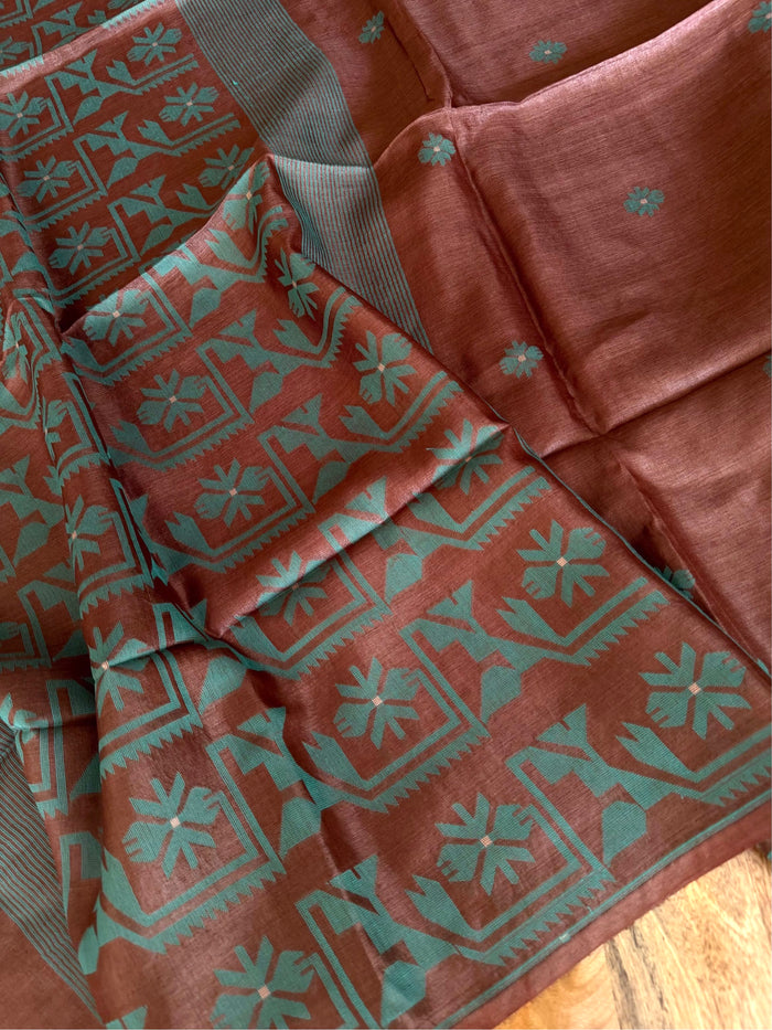 FIROZA JAAL - Brown tussar saree comes with blouse piece