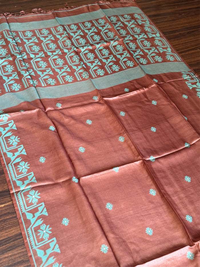 FIROZA JAAL - Brown tussar saree comes with blouse piece