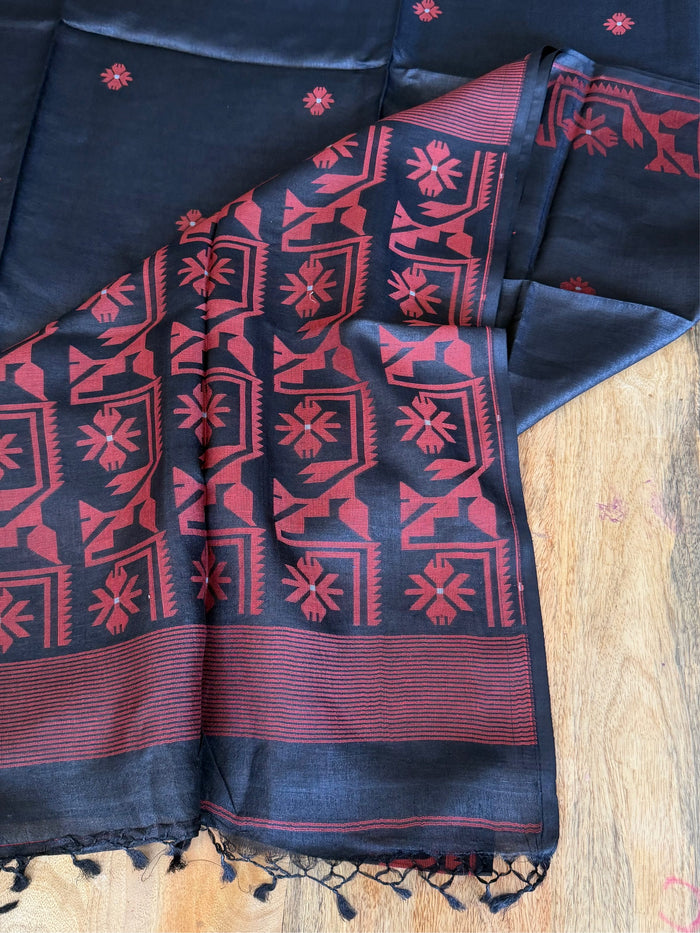 KALO BELA - Black tussar saree comes with blouse piece