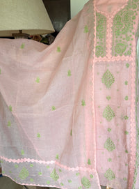 Meher Peach Green Kota Cotton-2 Piece Suit Set