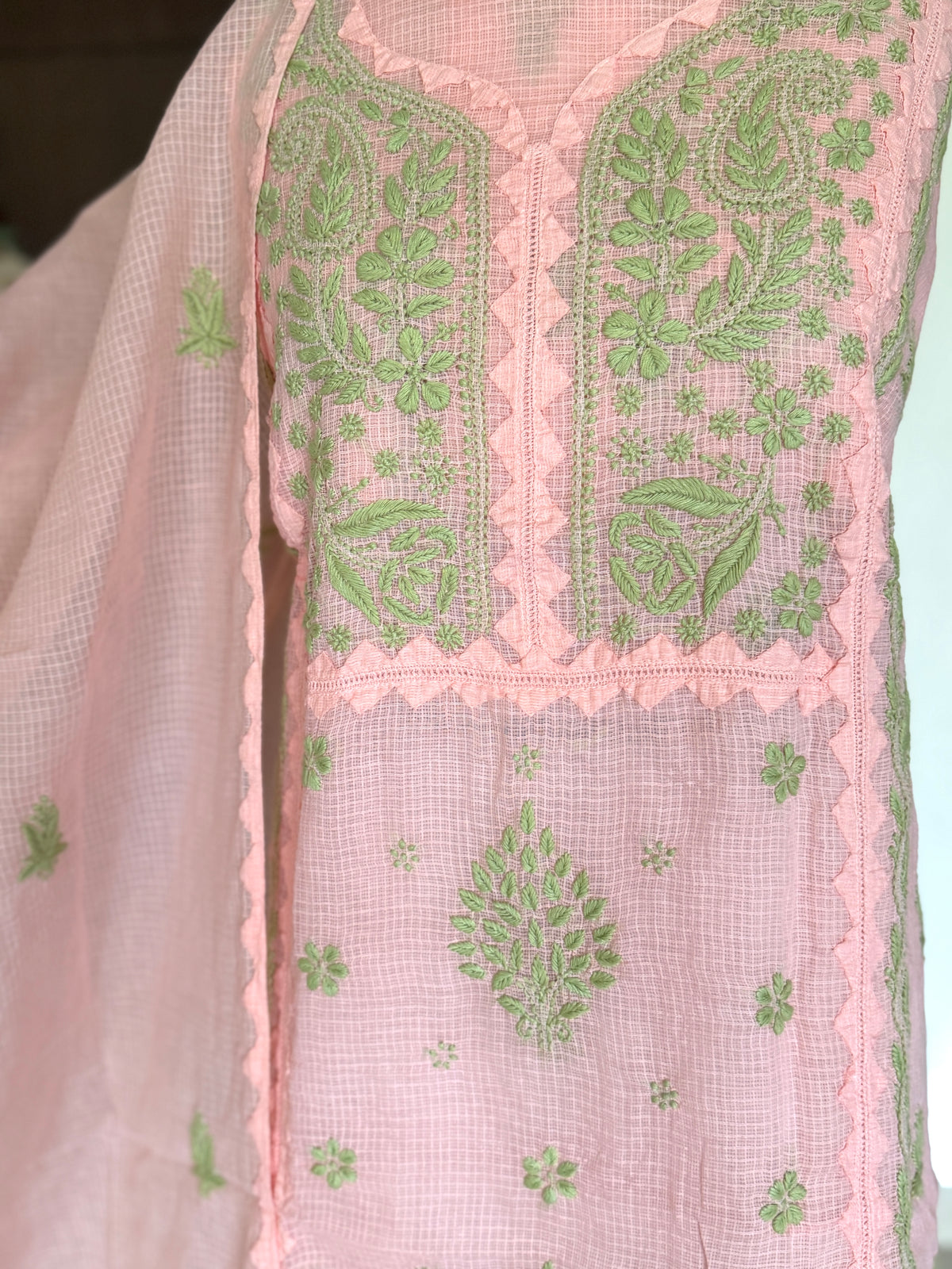 Meher Peach Kota Cotton-2 Piece Suit Set