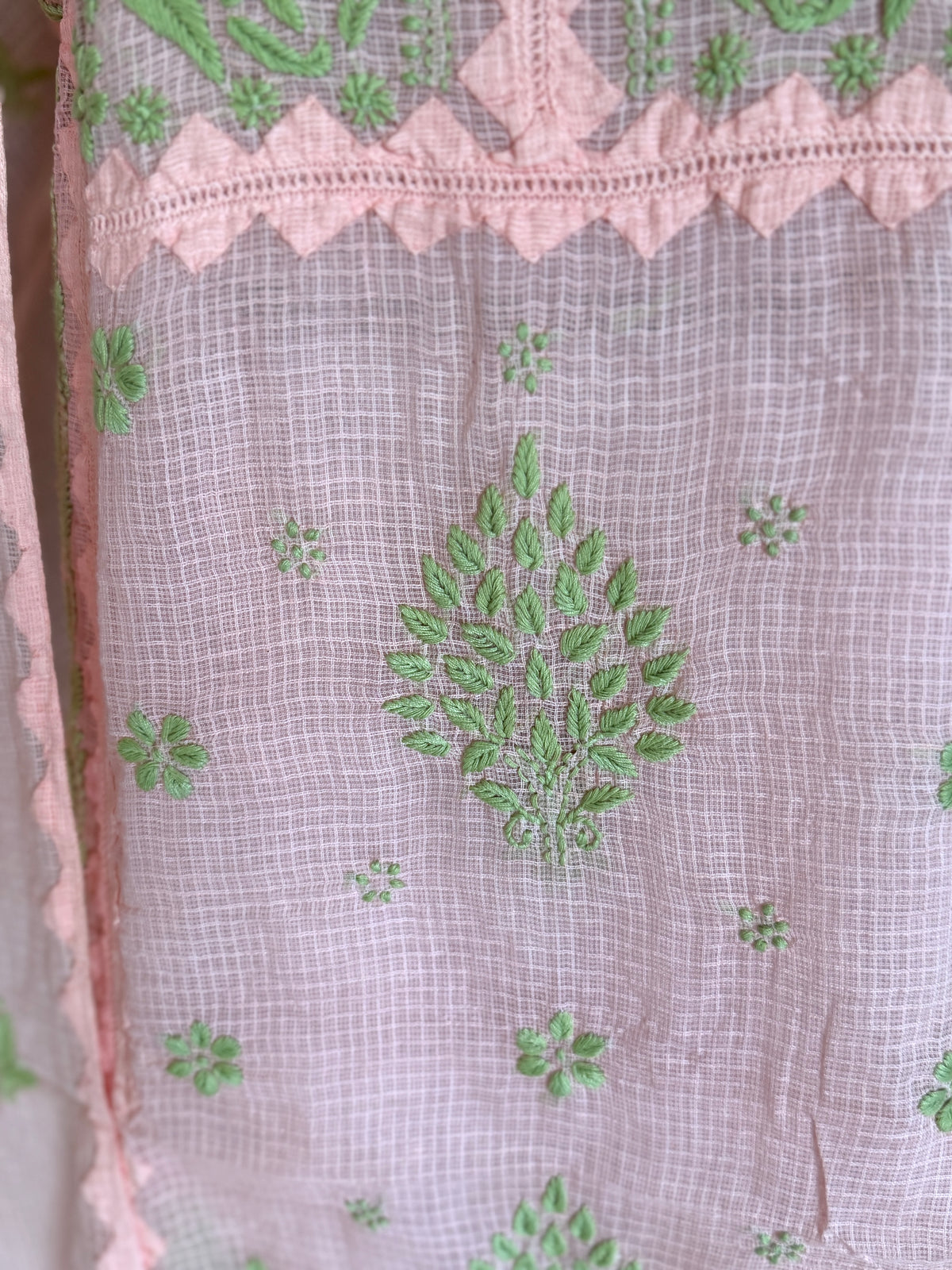 Meher Peach Green Kota Cotton-2 Piece Suit Set