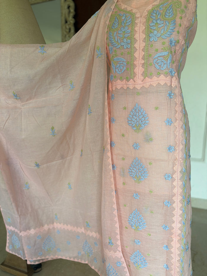 Meher Peach Kota Cotton-2 Piece Suit Set