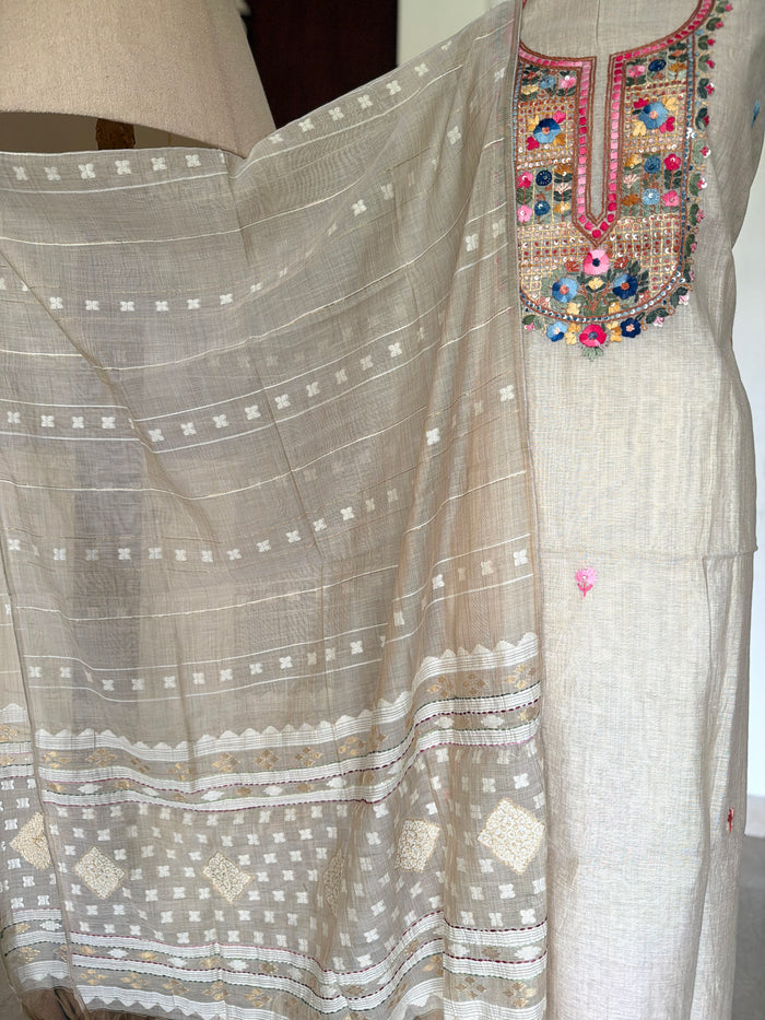 Ivory Linen-3 Piece Suit Set