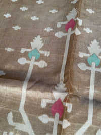 ALPONA - Brown tussar saree comes with blouse piece
