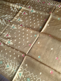 ALPONA - Brown tussar saree comes with blouse piece
