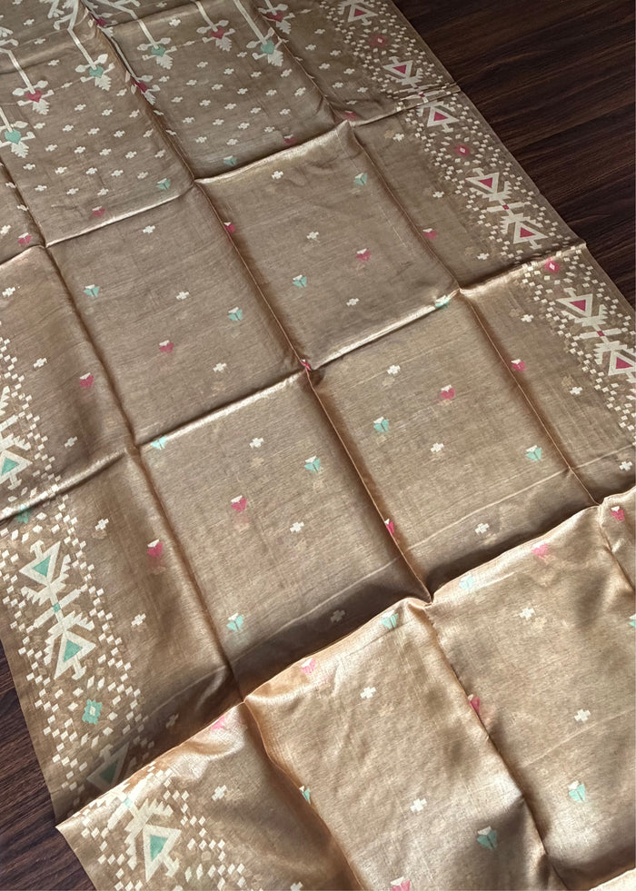 ALPONA - Brown tussar saree comes with blouse piece