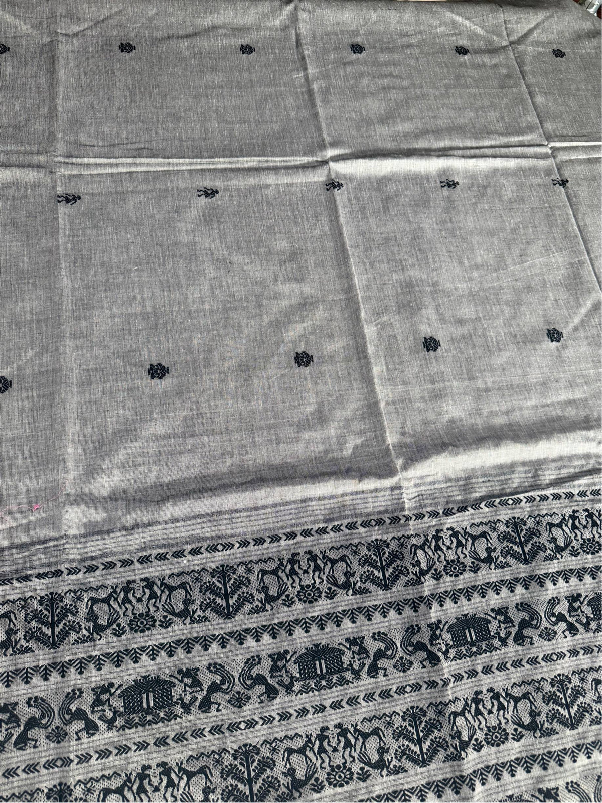 SHYAMAL - Grey cotton saree comes with blouse piece