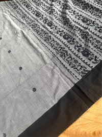 SHYAMAL - Grey cotton saree comes with blouse piece