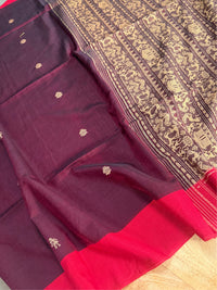KUMKUM  - Mehroon  cotton saree comes with blouse piece