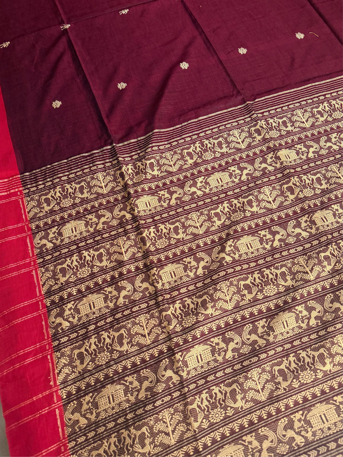 KUMKUM  - Mehroon  cotton saree comes with blouse piece