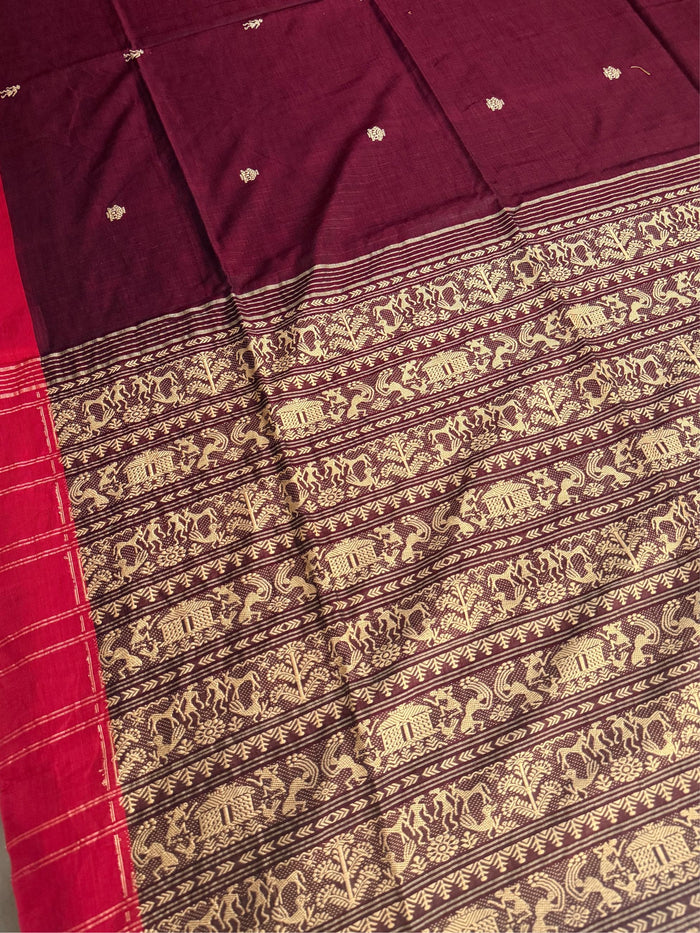 KUMKUM  - Mehroon  cotton saree comes with blouse piece