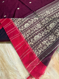 KUMKUM  - Mehroon  cotton saree comes with blouse piece
