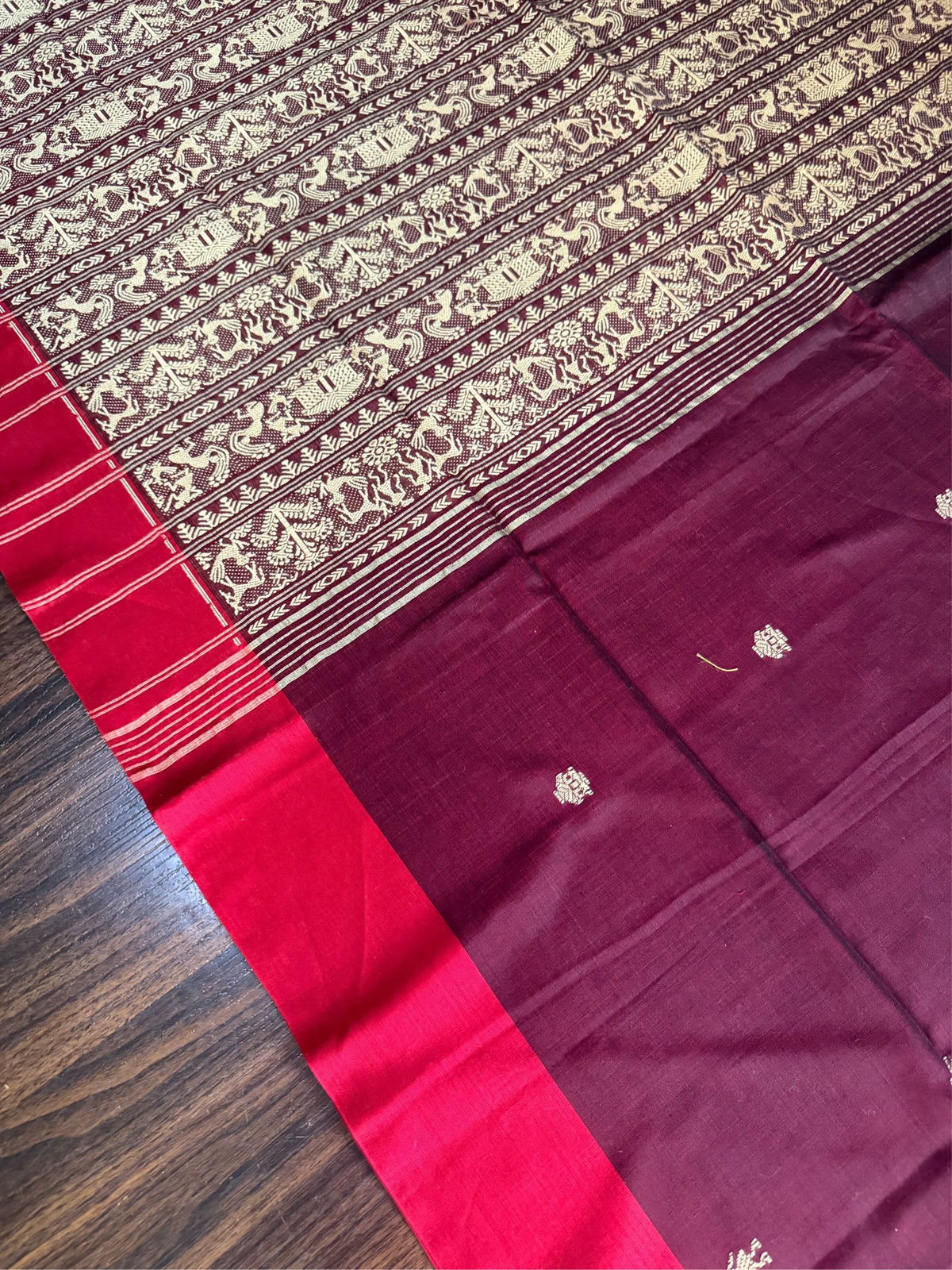KUMKUM  - Mehroon  cotton saree comes with blouse piece