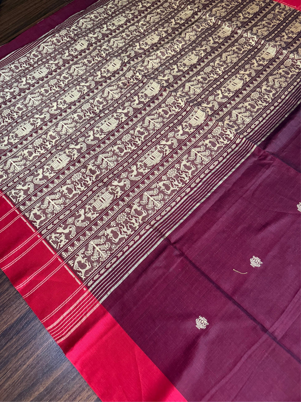 KUMKUM  - Mehroon  cotton saree comes with blouse piece
