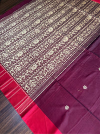 KUMKUM  - Mehroon  cotton saree comes with blouse piece