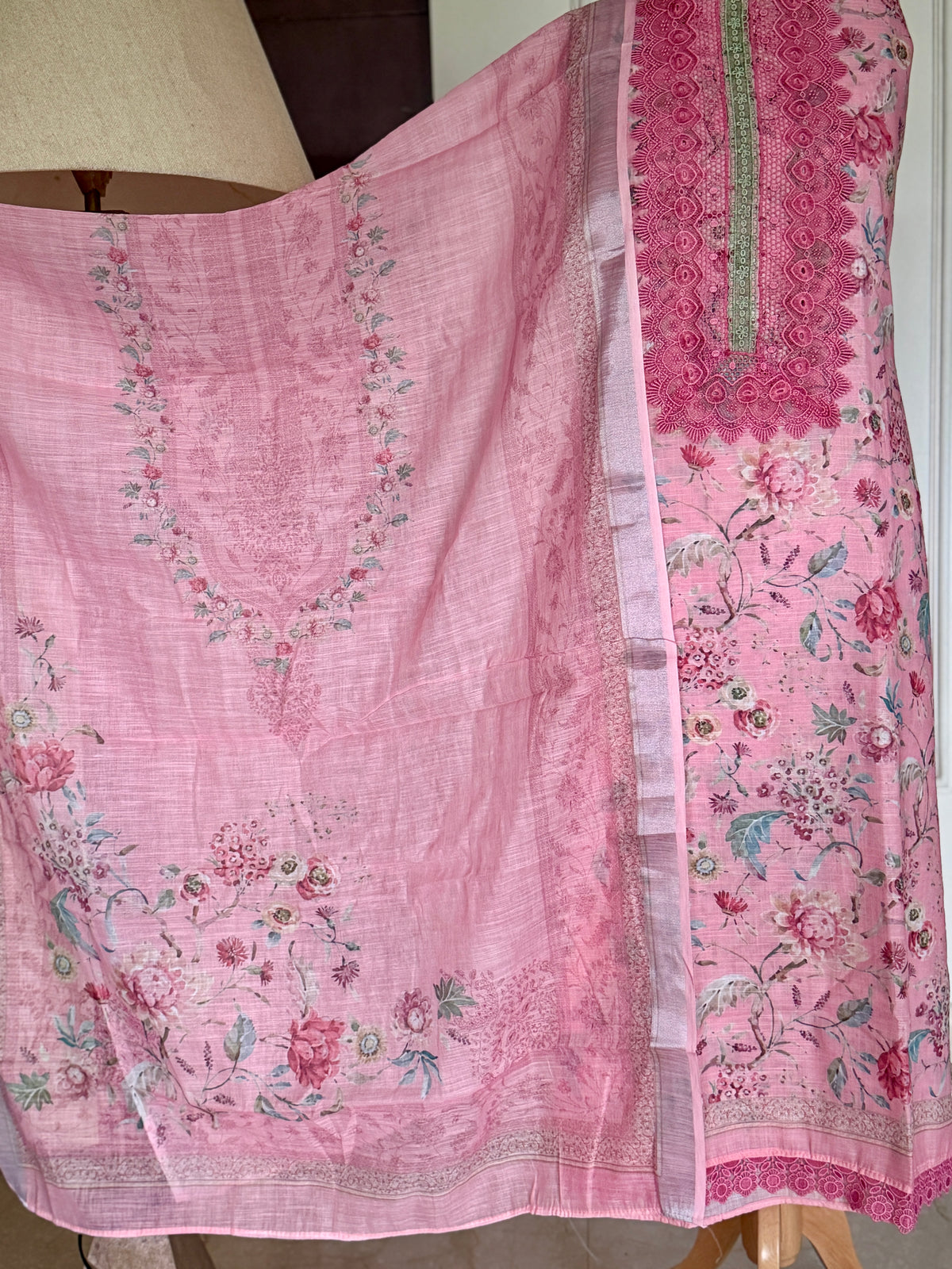 Pink Floral Lace-3 Piece Suit Set
