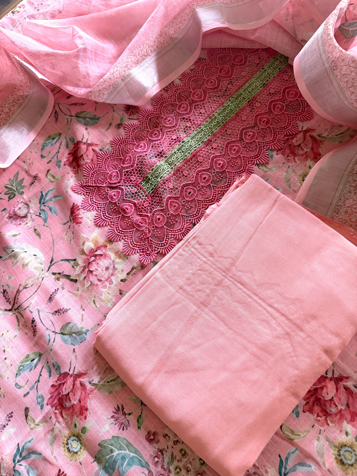 Pink Floral Lace-3 Piece Suit Set