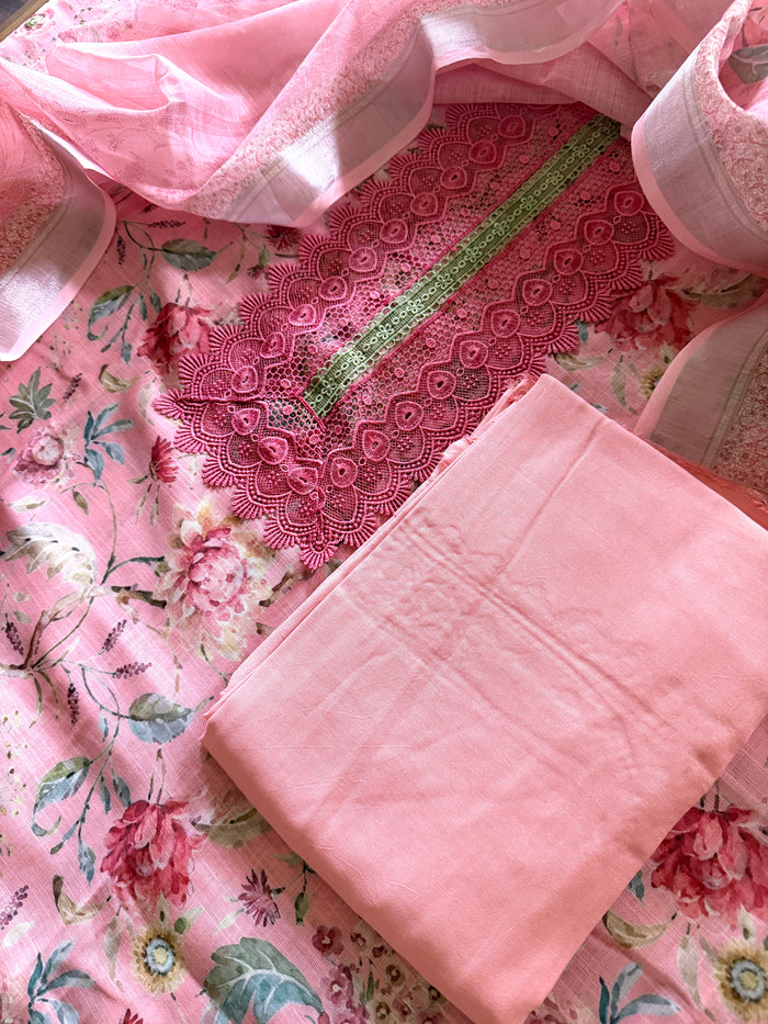 Pink Floral Lace-3 Piece Suit Set