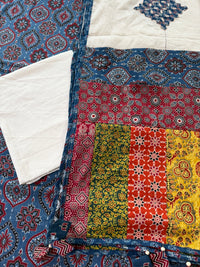 Abhira Blue White Patchwork-3 Piece Suit Set