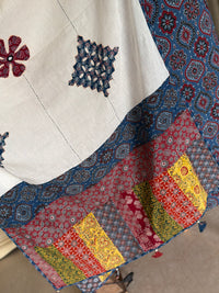 Abhira Blue White Patchwork-3 Piece Suit Set