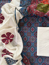 Abhira Blue White Patchwork-3 Piece Suit Set