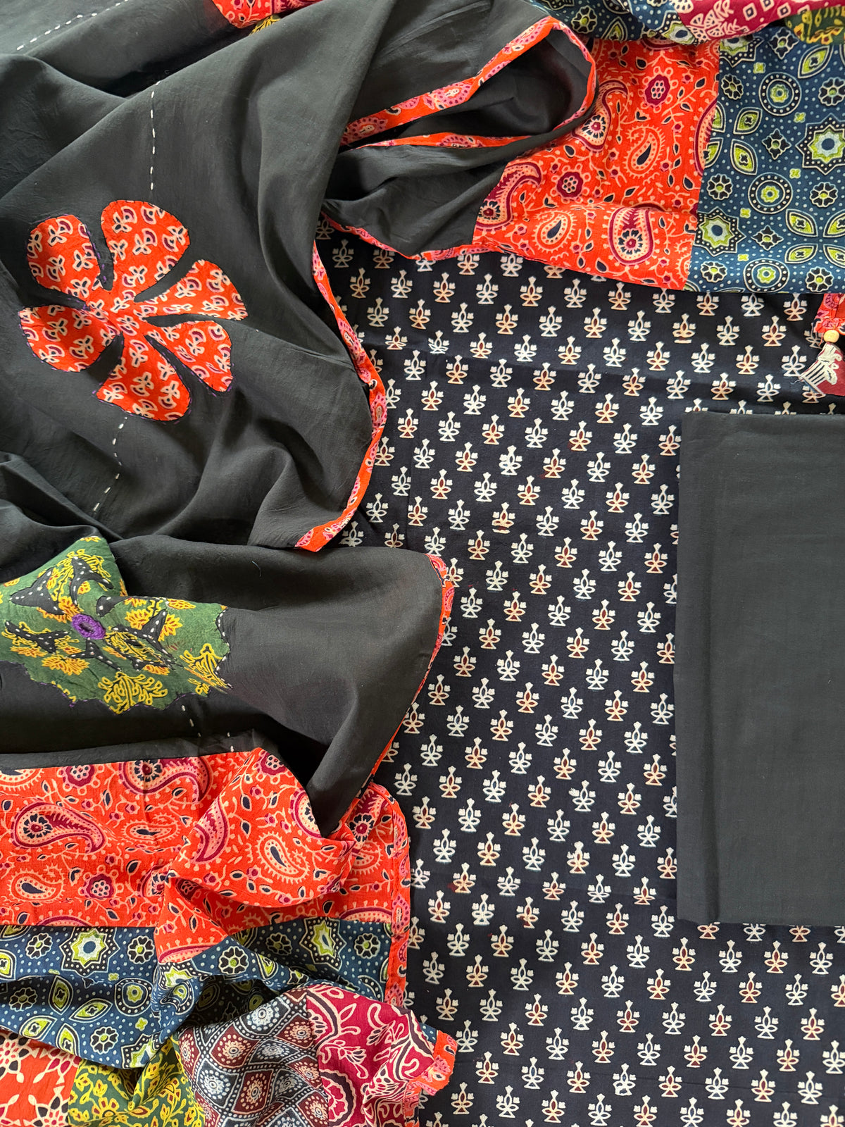 Abhira Black Patchwork-3 Piece Suit Set