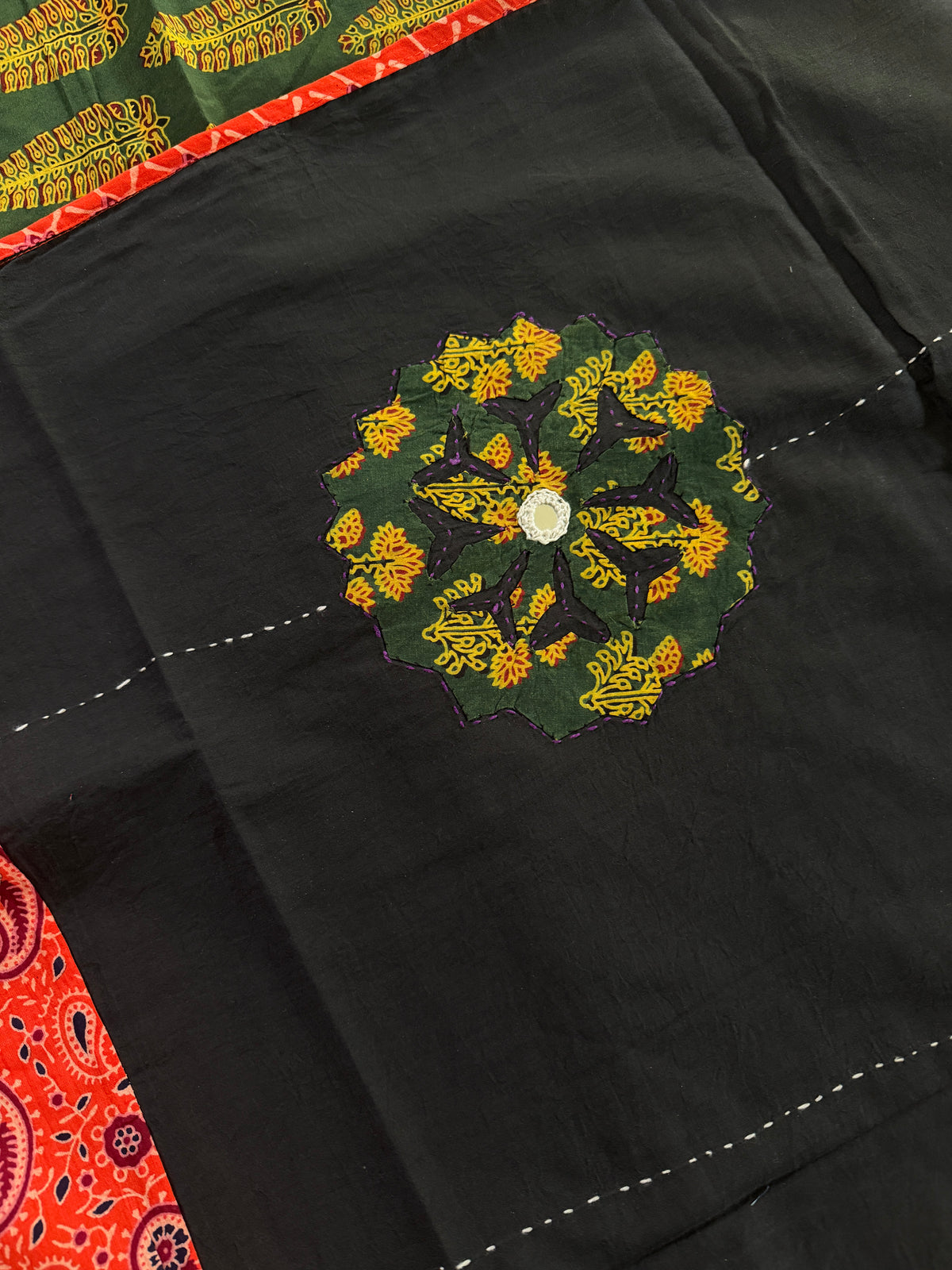 Abhira Green Black Patchwork-3 Piece Suit Set