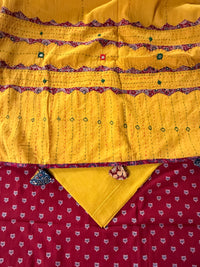 Abhira Red Yellow Patchwork-3 Piece Suit Set
