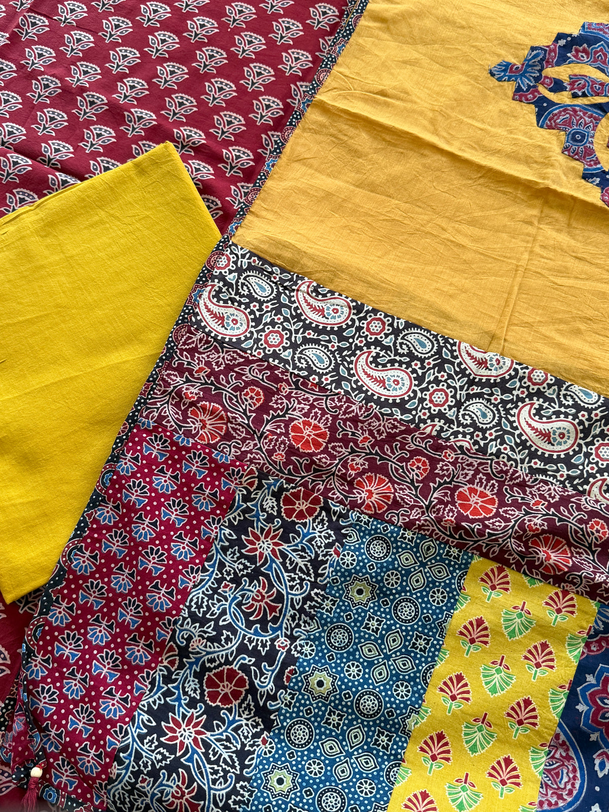 Abhira Red Yellow 2 Patchwork-3 Piece Suit set