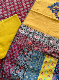 Abhira Red Yellow 2 Patchwork-3 Piece Suit set