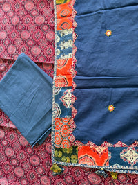 Abhira Blue Pink Patchwork-3 Piece Suit Set
