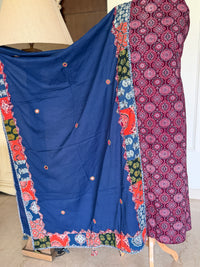 Abhira Blue Pink Patchwork-3 Piece Suit Set