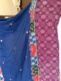 Abhira Blue Pink Patchwork-3 Piece Suit Set