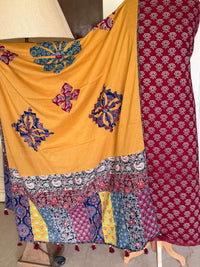 Abhira Red Yellow 2 Patchwork-3 Piece Suit set