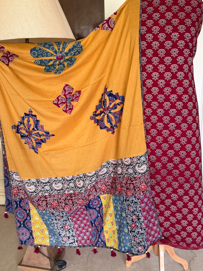 Abhira Red Yellow 2 Patchwork-3 Piece Suit set