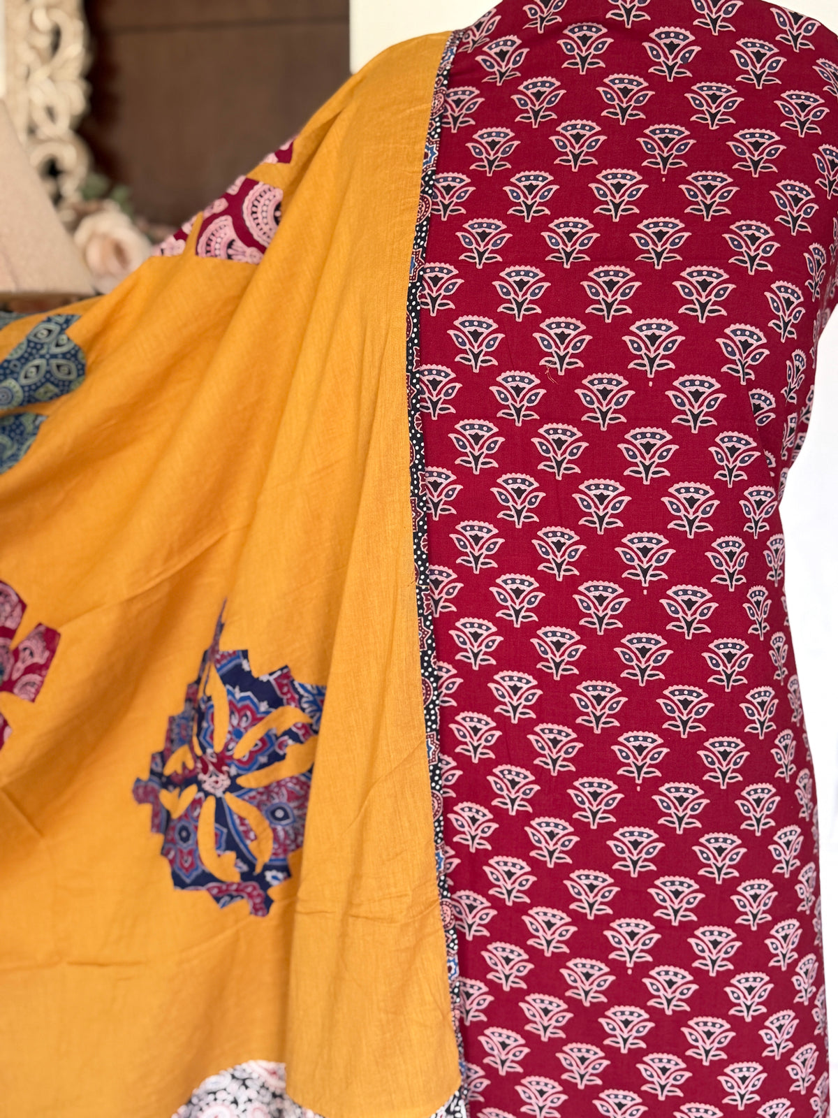 Abhira Red Yellow 2 Patchwork-3 Piece Suit set