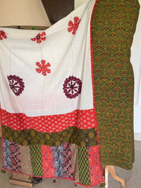 Abhira Green White Patchwork-3 Piece Suit Set