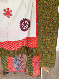Abhira Green White Patchwork-3 Piece Suit Set